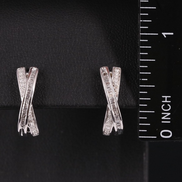 Stunning REAL Diamond and sterling j hoop earrings
